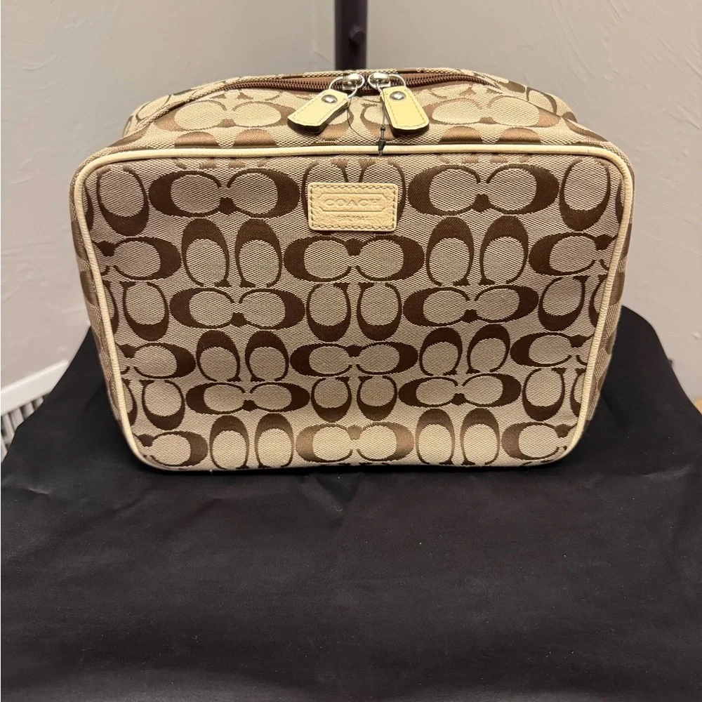 Coach Tan and Brown Signature Cosmetic Case